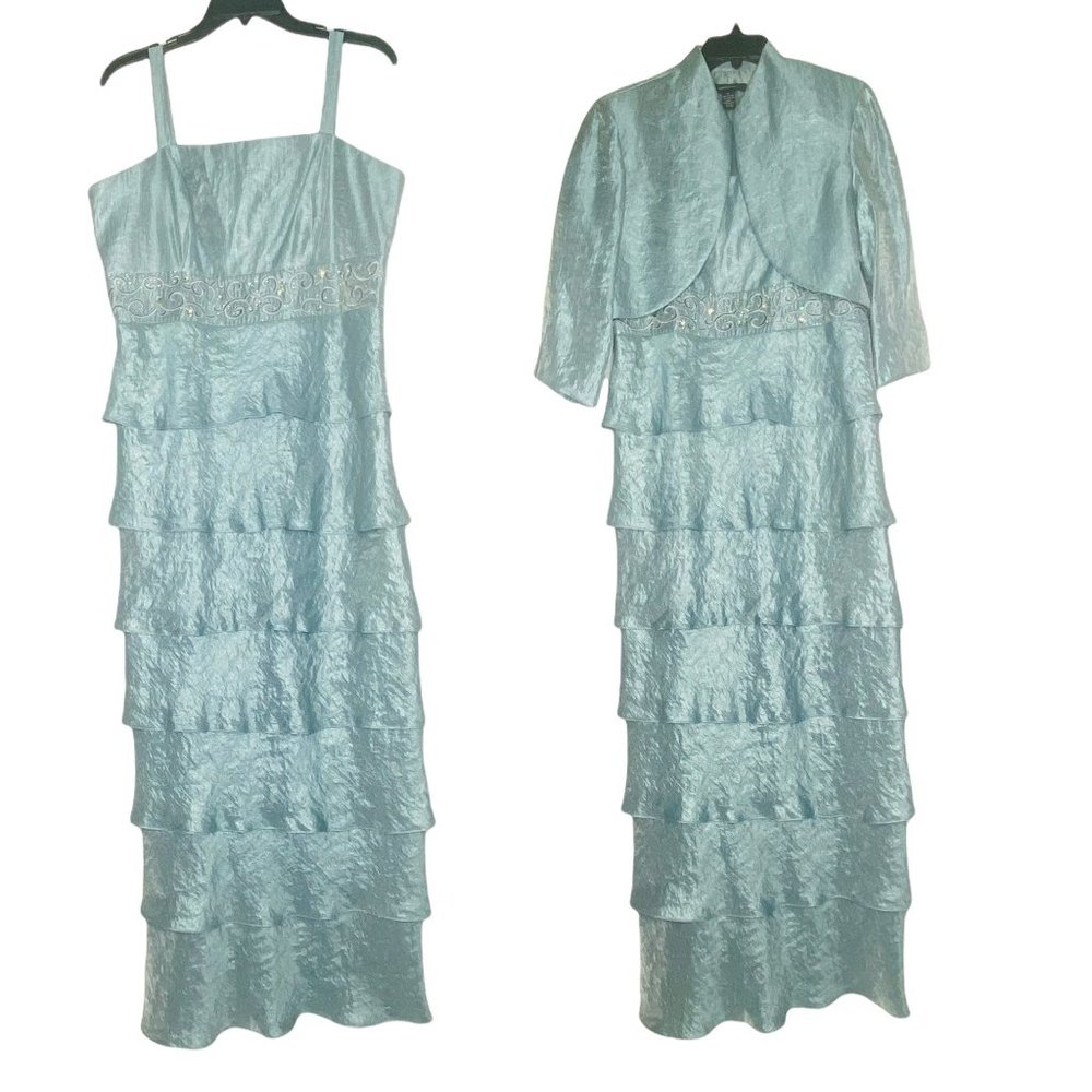 R&M Richards Tafetta 2Piece Gown and Bolero Set NWT Blue Sz 14 Style Vintage 80s - Picture 4 of 14